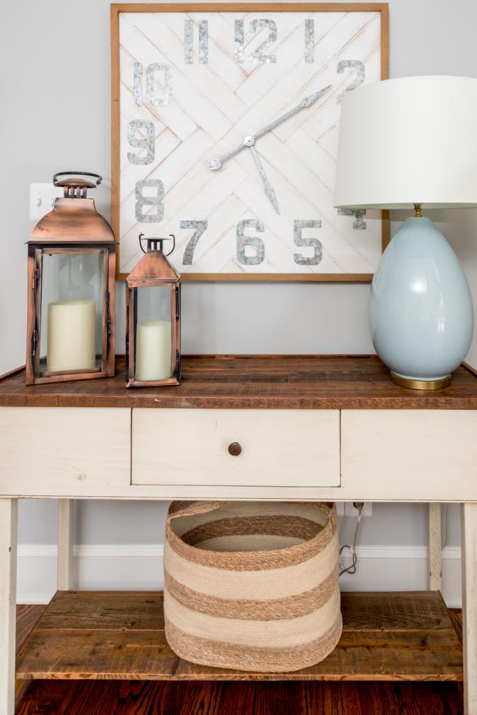 decluttering, items on side table